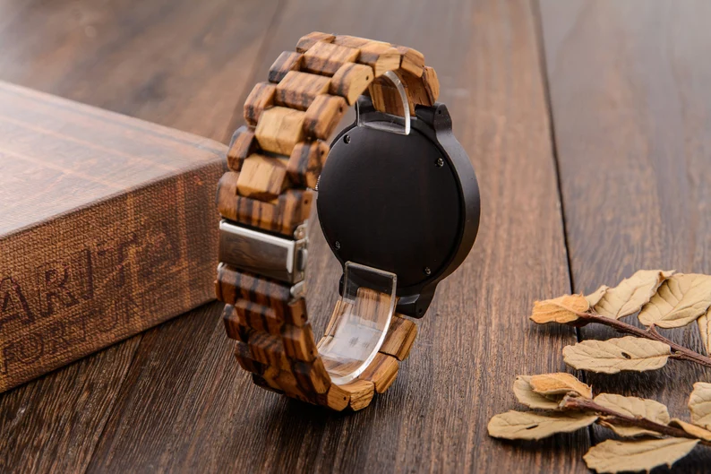 Custom Watch for Men Engraved Wood Watch Personalized Men's Wooden Watch Week and Date Display Christmas Gift for Son from Mom Dad