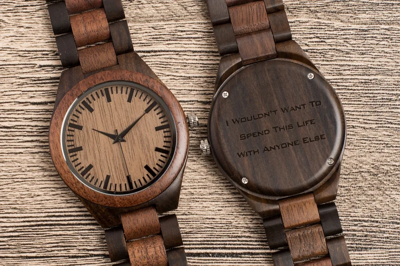 Wood Watch for Men, Custom Engraved Watch, Father's Day Gift for Dad, Gift for Father Husband Boyfriend, Walnut Ebony Wooden Watch