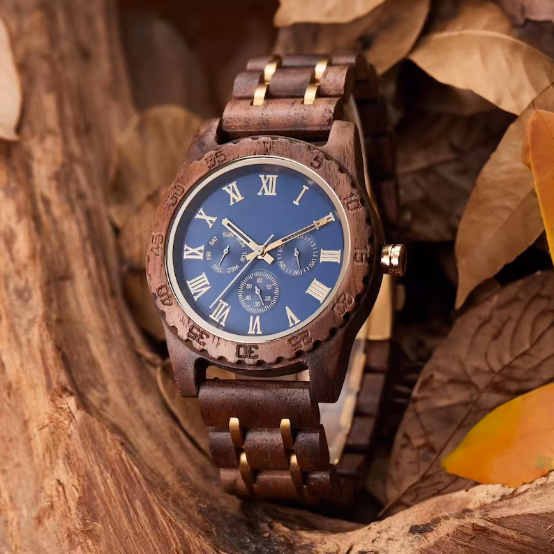 Men's Wood Watch, Engraved Watch, Personalized Watch for Him, Walnut Watch, 5th Anniversary Gift, Birthday Gift for Husband Dad