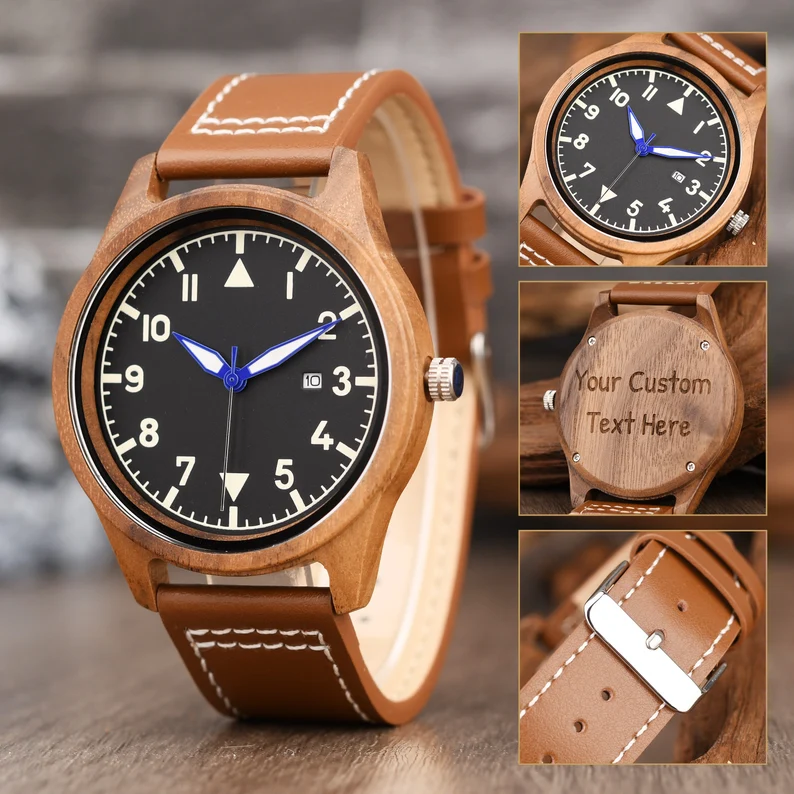 Men's Wood Watch, Personalized Watch, Casual Watch, Wooden Watch for Him, Birthday Gift, 5th Anniversary Gift, Custom Watch for Him